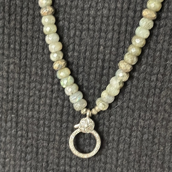 Opal and pyrite long silver diamond clasp horsehair charm tassel necklace - Picture 16 of 17